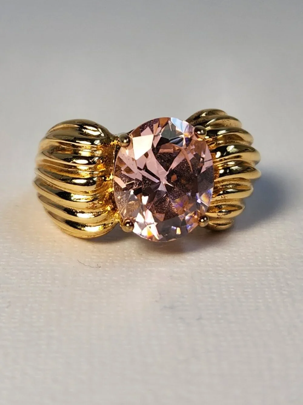 VTG Signed Pink Gold Vermeil 18K/925 Ribbed Cocktail Ring Sz7 - Picture 2 of 10